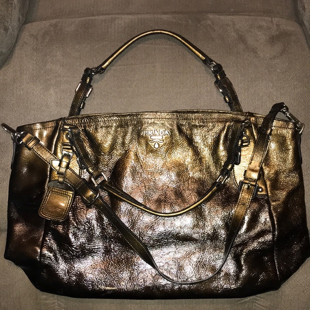 Prada Tote Brown Patented Leather